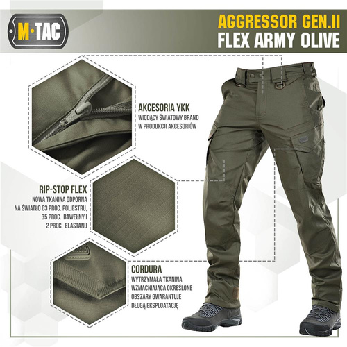 Cargohosen - M-Tac - Taktische Hose Aggressor Gen.II Flex - Ripstop - Army Olive - 20058062