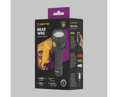 Outdoor - Armytek - Taschenlampe LED Bear WRG - Magnetisches Ladegerät - 1500 lm - 510 m - Schwarz - F09901C - LED-Taschenlampen