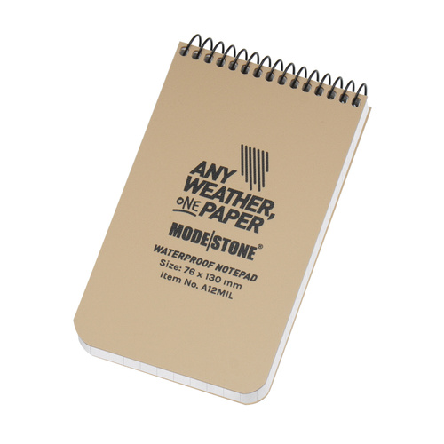 Modestone - Wasserdichtes Notizbuch - 76 x 130 mm - 50 Blatt - Tan - A12MIL - Notizbücher & Zubehör