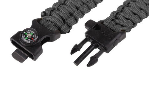 Paracord - 101 Inc. - Survival-Armband mit Feuerstein, Pfeife und Kompass - 8" - Schwarz - JYFPB04-BLK