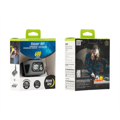 Stirnlampen - Nite Ize - Radiant® RH1™ Kopf-Taschenlampe - 600 lm - Grau/Schwarz - RH1-09-R8