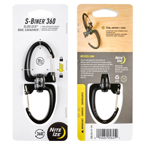 Nite Ize - Karabiner S-Biner 360 SlideLock Dual Carabiner #4 - Schwarz - SBLR4-01-R3 - Stahlkarabiner - Outdoor