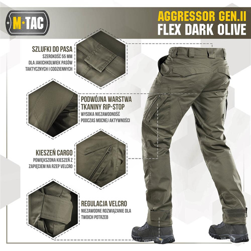 M-Tac - Taktische Hose Aggressor Gen.II Flex - Ripstop - Dark Olive - 20058048 - Cargohosen