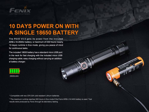 Fenix - Taktische LED-Taschenlampe wiederaufladbar - 1700 Lumen - 2600 mAh - Schwarz - PD35 V3.0 - LED-Taschenlampen - Outdoor