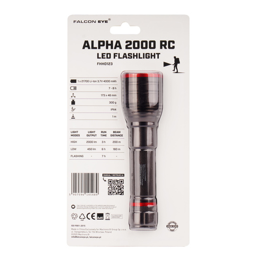 LED-Taschenlampen - Falcon Eye - Hand-Taschenlampe Alpha 2000 RC - Blitzlicht - Fokus - 2000 lm - Schwarz - FHH0123