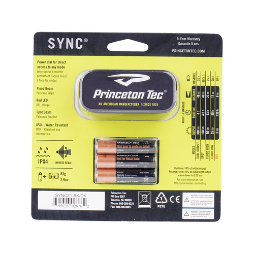Princeton Tec - Sync-Stirnlampe - 300 lm - Schwarz - SYNC21-BK/DK - LED-Taschenlampen - Outdoor
