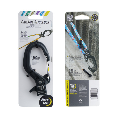 Nite Ize - Seilspanner CamJam mit SlideLock - Aluminium - Groß - Schwarz - CJSLL-01-R3 - Stahlkarabiner