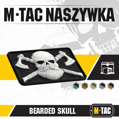 M-Tac - 3D-Emblem - Bearded Skull - Schwarz / Weiß - 51113236 - 3D PVC Morale Patches - Verschiedenes