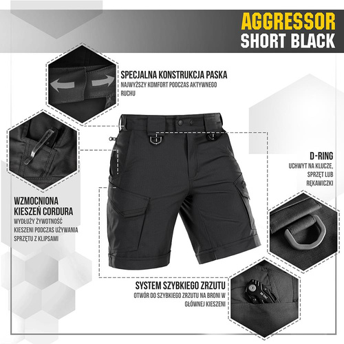 M-Tac - Aggressor Tactical Shorts - Polycotton - Rip-Stop - Schwarz - 20018002 - Kurze Hose - Bekleidung