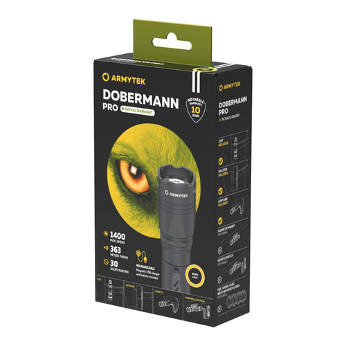 Armytek - Dobermann Pro Taktische Taschenlampe Magnet USB - Weiß - 1500 lumen - F07501C - LED-Taschenlampen