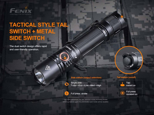 Outdoor - Fenix - Taktische LED-Taschenlampe wiederaufladbar - 1700 Lumen - 2600 mAh - Schwarz - PD35 V3.0 - LED-Taschenlampen