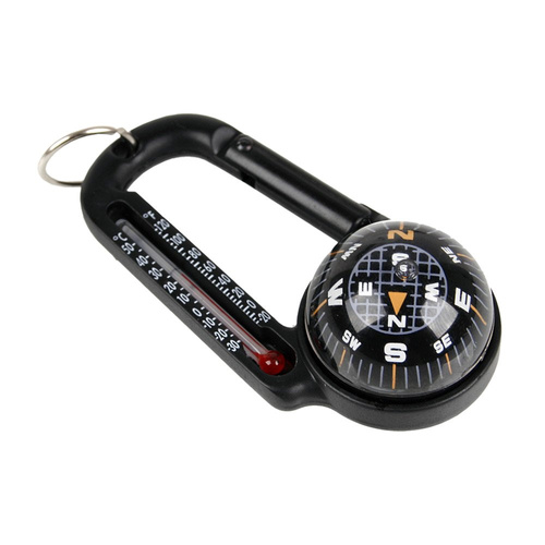 FOSCO - Karabiner mit Kompass und Thermometer - Aluminium - Schwarz - 259125 - Aluminiumkarabiner