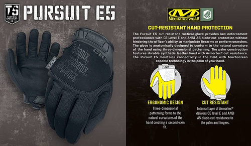 Bekleidung - Mechanix - Pursuit E5 Covert Cut Resistant Handschuhe - Schwarz - TSCR-55 - Taktisch Handschuhe