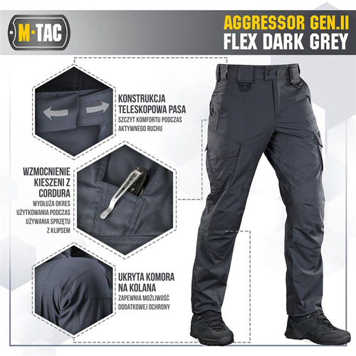 M-Tac - Taktische Hose Aggressor Gen.II Flex - Ripstop - Dunkelgrau - 20058012 - Cargohosen - Bekleidung