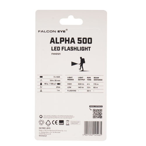 LED-Taschenlampen - Falcon Eye - Hand-Taschenlampe Alpha 500 - Blitzlicht - Fokus - 500 lm - Schwarz - FHH0121