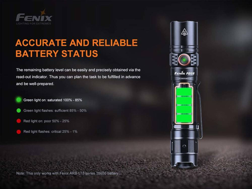Outdoor - Fenix - Taktische LED-Taschenlampe wiederaufladbar - 1700 Lumen - 2600 mAh - Schwarz - PD35 V3.0 - LED-Taschenlampen