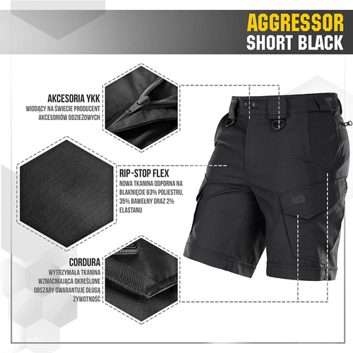 Kurze Hose - M-Tac - Aggressor Tactical Shorts - Polycotton - Rip-Stop - Schwarz - 20018002