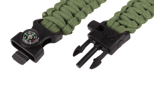 101 Inc. - Survival-Armband mit Feuerstein, Pfeife und Kompass - 8" - OD Grün - JYFPB04-ODG - Paracord - Outdoor
