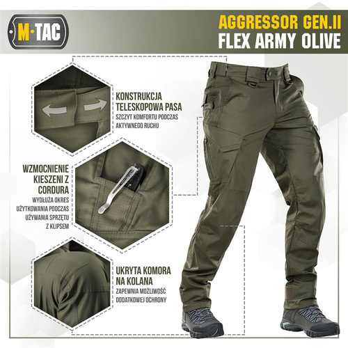 M-Tac - Taktische Hose Aggressor Gen.II Flex - Ripstop - Army Olive - 20058062 - Cargohosen - Bekleidung