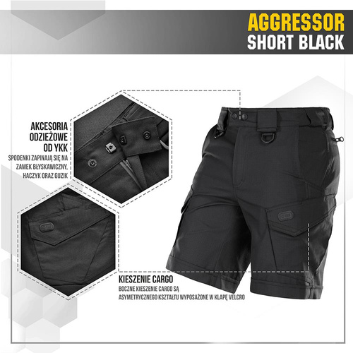 Bekleidung - M-Tac - Aggressor Tactical Shorts - Polycotton - Rip-Stop - Schwarz - 20018002 - Kurze Hose