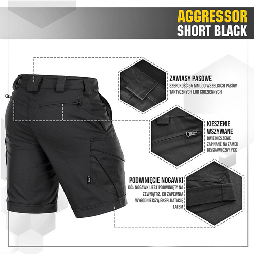 M-Tac - Aggressor Tactical Shorts - Polycotton - Rip-Stop - Schwarz - 20018002 - Kurze Hose