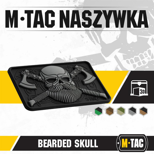 M-Tac - 3D-Emblem - Bearded Skull - Schwarz / Grau - 51113211 - Patches - Verschiedenes