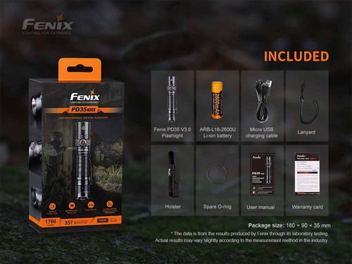 Fenix - Taktische LED-Taschenlampe wiederaufladbar - 1700 Lumen - 2600 mAh - Schwarz - PD35 V3.0 - LED-Taschenlampen