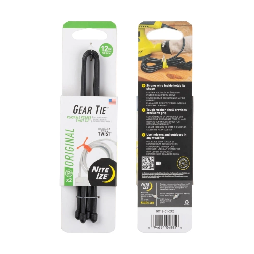 Nite Ize - Gear Tie 12" Original Twist Tie - Zwei-Pack - Schwarz - GT12-01-2R3 - Seile & Gurte