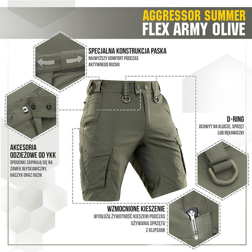 M-Tac - Aggressor Sommer Flex Tactical Shorts - Army Olive - 20472062 - Kurze Hose - Bekleidung