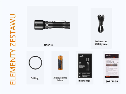 LED-Taschenlampen - Fenix - Wiederaufladbare LED-Taschenlampe - 3000 Lumen - 5000 mAh - C7