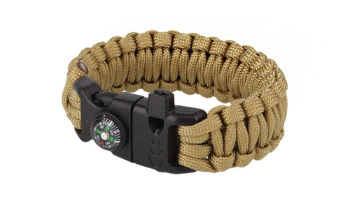 101 Inc. - Survival-Armband mit Feuerstein, Pfeife und Kompass - 8" - Coyote - JYFPB04-CB - Paracord