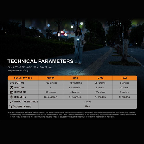 Outdoor - Fenix - Wiederaufladbare LED Taschenlampe E05R - Schlüsselanhänger - 400 Lumen - Schwarz - 039-493 - LED-Taschenlampen