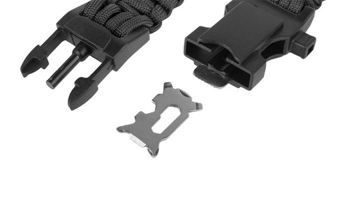 Paracord - 101 Inc. - Paracord Survival Armband mit Kompass, Thermometer, Pfeiffe und Anzünder - 9" - Schwarz - JYFPB02