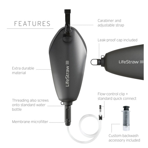 Outdoor - LifeStraw - Peak Gravity Bag Wassertasche mit antimikrobiellem Filter - 3 L - Dark Mountain Gray - Wasseraufbereitung