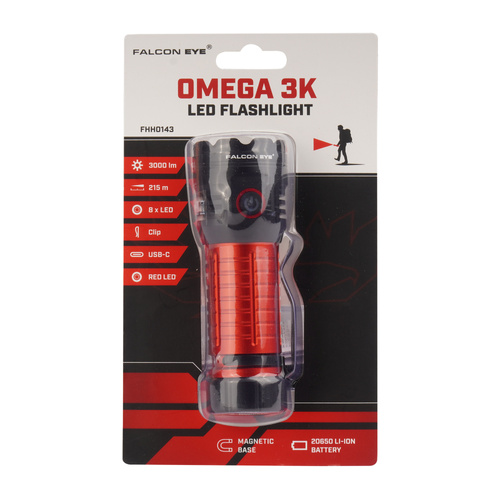 Falcon Eye - Hand-Taschenlampe Omega 3K - Blitzlicht - 3000 lm - Schwarz/Rot - FHH0143 - LED-Taschenlampen