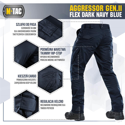 M-Tac - Taktische Hose Aggressor Gen.II Flex - Ripstop - Marineblau - 20058015 - Cargohosen