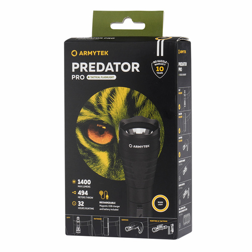 Armytek - Predator Pro taktische Taschenlampe Magnet USB - Warm - 1400 Lumen - F07301W - LED-Taschenlampen