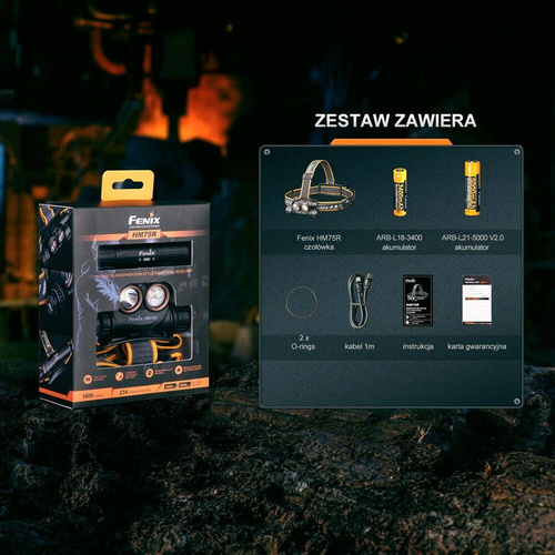 Fenix - LED-Taschenlampe/Kopflampe HM75R - 1600 Lumen - 5000 mAh - USB-C - Schwarz / Gelb - 039-600 - LED-Taschenlampen - Outdoor