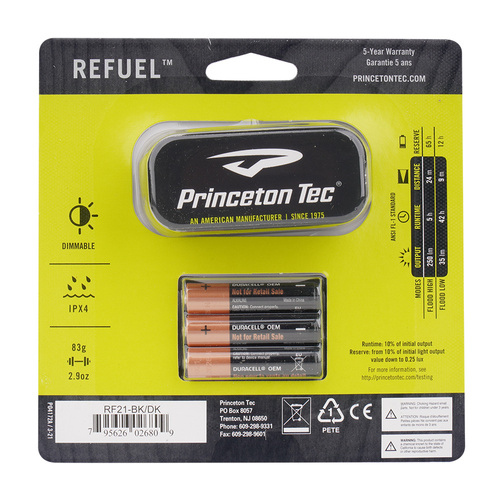 LED-Taschenlampen - Princeton Tec - Stirnlampe Flashlight Refuel - 250 lm - Schwarz - RF21-BK/DK