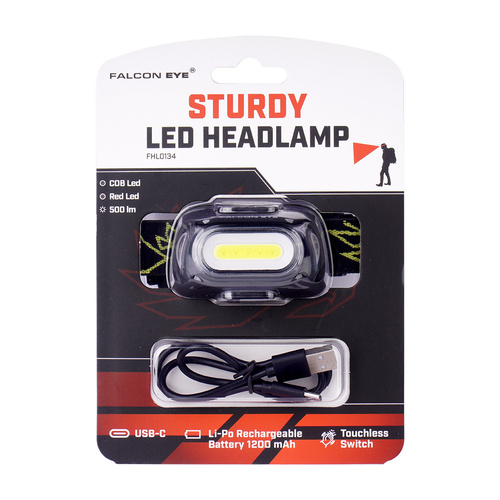 LED-Taschenlampen - Falcon Eye - Stirnlampe Sturdy - 500lm - USB-C - Schwarz - FHL0134