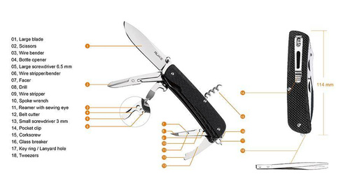 Taschenmesser & Schweizermesser - Ruike - LD31-B Multifunktionales Taschenmesser - 16 Werkzeuge - Schwarz - 340-015