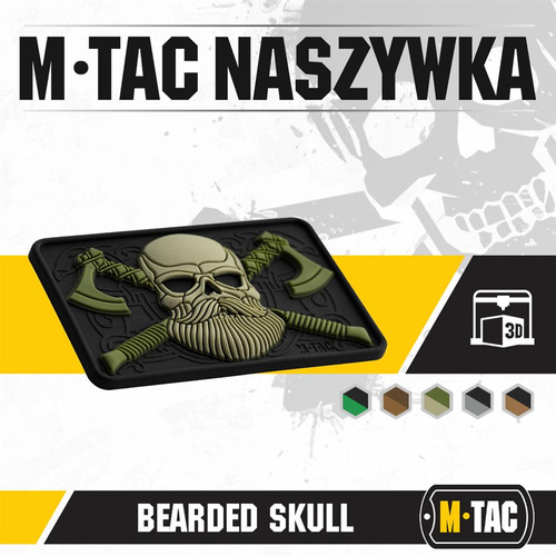 M-Tac - 3D-Emblem - Bearded Skull - Schwarz / Olive - 51113201 - 3D PVC Morale Patches - Verschiedenes