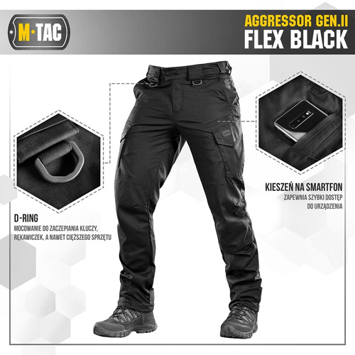 Bekleidung - M-Tac - Taktische Hose Aggressor Gen.II Flex - Ripstop - Schwarz - 20058002 - Cargohosen