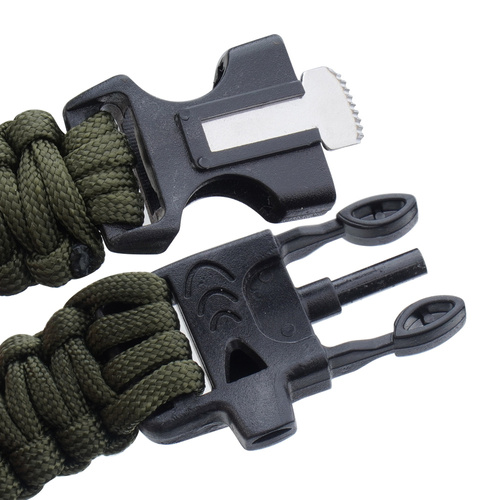 Paracord - 101 Inc. - Survival-Armband mit Kompass, Pfeife und Feuerstein - 8" - Grün OD - JYFPB03