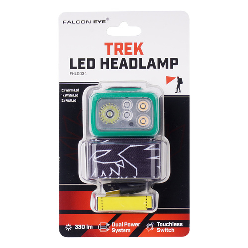 LED-Taschenlampen - Falcon Eye - Stirnlampe Trek - 330lm - USB-C - Wiederaufladbar - Dual Power System - Grün - FHL0034