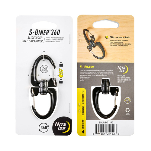 Outdoor - Nite Ize - Karabiner S-Biner 360 SlideLock Dual Carabiner #3 - Schwarz - SBLR3-01-R3 - Stahlkarabiner