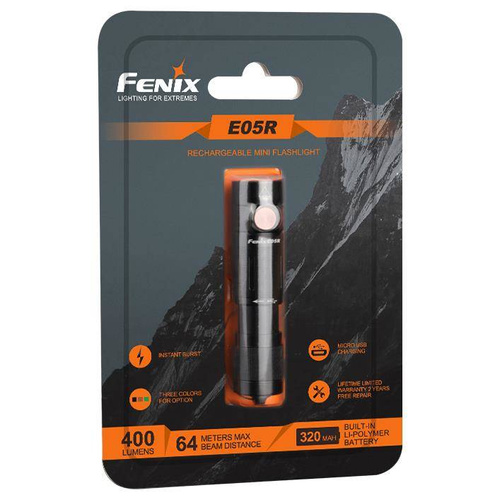 Fenix - Wiederaufladbare LED Taschenlampe E05R - Schlüsselanhänger - 400 Lumen - Schwarz - 039-493 - LED-Taschenlampen - Outdoor