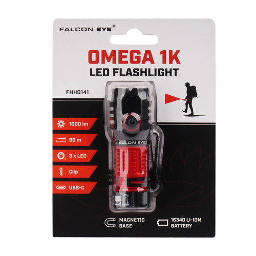 LED-Taschenlampen - Falcon Eye - Hand-Taschenlampe Omega 1K - Blitzlicht - 1000 lm - Schwarz/Rot - FHH0141