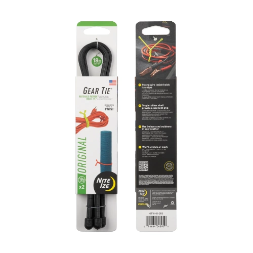 Nite Ize - Gear Tie 18" Original Twist Tie - Zwei-Pack - Schwarz - GT18-01-2R3 - Seile & Gurte
