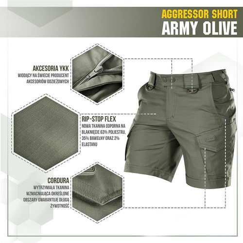 Kurze Hose - M-Tac - Aggressor Tactical Shorts - Polycotton - Rip-Stop - Army Olive - 20018062